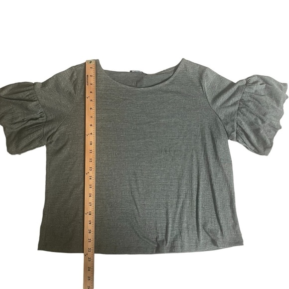 Cable & Gauge Top Puffy Bubble Short Sleeve Wide Crew Neck Slate Gray - Picture 10 of 10